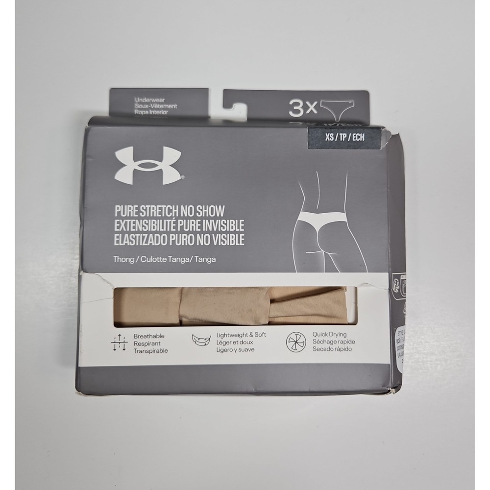 Under Armour Womens Beige Pure Stretch Thong Underwear 3 Pack - Size XS - NIB
